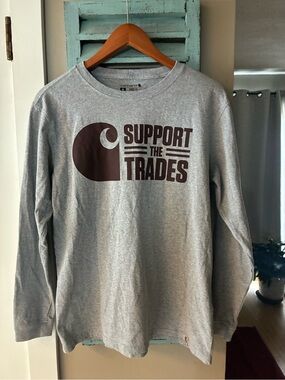 Carhartt Men’s Gray Crewneck with Brown 'Support The Trades' Logo